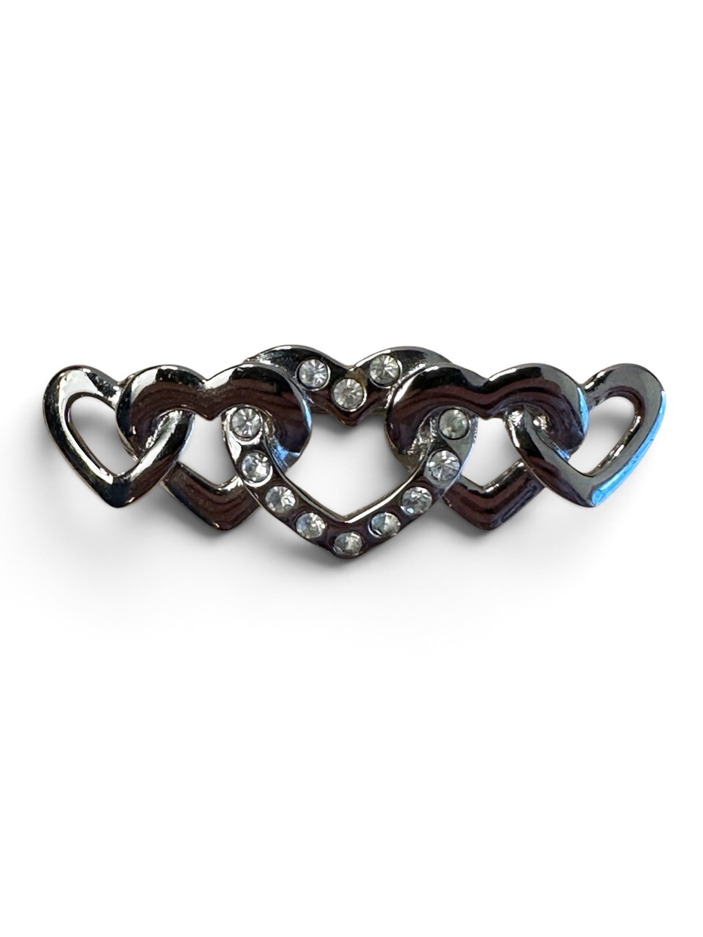 Monet Crystal Interlocking Hearts Bar Brooch